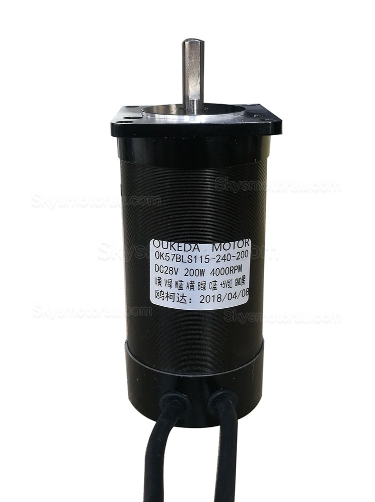 24V 200W Brushless DC Motor OK57BLS115-240-200 3 Phase 4 Poles 4000RPM 47Ncm 12A 57x57mm BLDC Motor